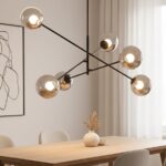 Czarny duży żyrandol Linear 6 - grafitowe klosze kule - do dużego salonu