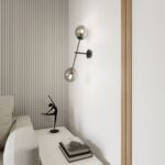 Czarny kinkiet Linear 2 loft - grafitowe szklane kule - do nowoczesnego salonu