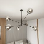 Czarny nowoczesny żyrandol Linear 6 grafitowe kule - 6 szklanych kloszy