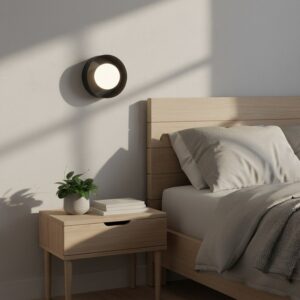 Czarny okrągły kinkiet Lulu do sypialni - metal i szkło