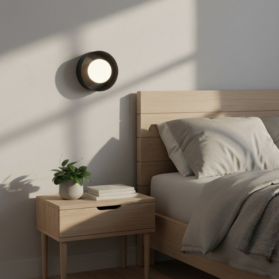 Czarny okrągły kinkiet Lulu do sypialni - metal i szkło