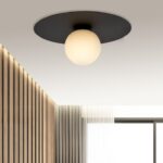 Czarny plafon kinkietowy Solar - dysk z kulą