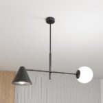 Czarny żyrandol Hermes 2 - stożkowy klosz i opalowa kula