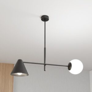 Czarny żyrandol Hermes 2 - stożkowy klosz i opalowa kula