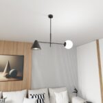 Czarny żyrandol Hermes 2 - stożkowy klosz i opalowa kula - regulowane ustawienie kloszy