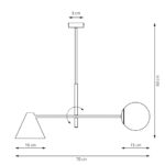 Czarny żyrandol Hermes 2 - stożkowy klosz i opalowa kula - rysunek techniczny