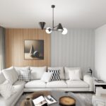 Czarny żyrandol Hermes 4 nad stolik kawowy - stożkowe klosze i opalowe kule