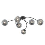 Czarny żyrandol Vibra 6 - na 6 żarówek - dymione ryflowane szklane kule