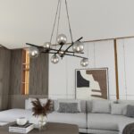 Czarny żyrandol nowoczesny Essa 8 - osiem szklanych grafitowych kul