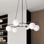 Czarny żyrandol wiszący Libra 6 - ryflowane białe szklane kule