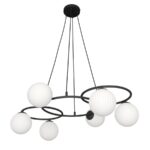 Czarny żyrandol wiszący Libra 6 - trzy metalowe obręcze i klosze kule