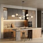 Czarny żyrandol wiszący Pandora 8 nad stół - miodowe szklane klosze