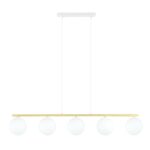 Elegancka lampa wisząca Allora 5 złota - mleczne szklane kule