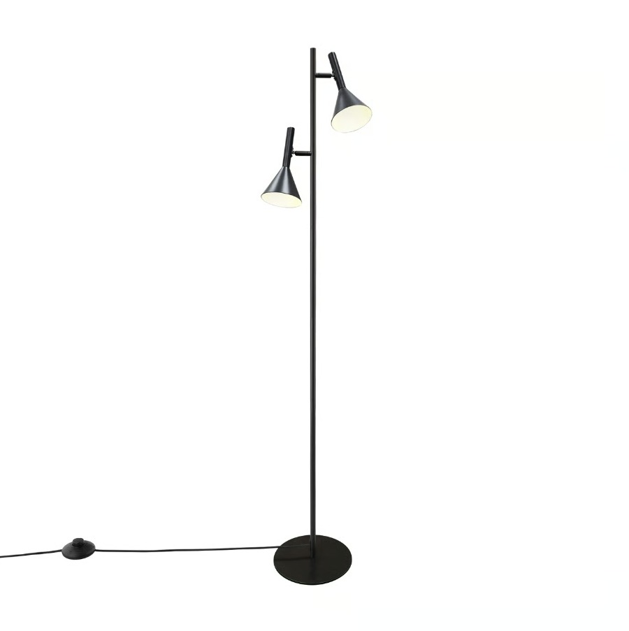 Lampa podłogowa Kelvis - czarna z dwoma regulowanymi kloszami