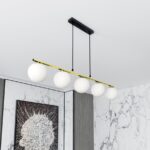 Lampa wisząca Allora 5 nad stół - 5 szklanych opalowych kul