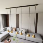 Lampa wisząca Elit 6 do salonu - złote klosze stożki