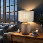 Lampka z lnianym abażurem Melody - szklana podstawa - na komodę