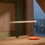 Liniowa drewniana lampa wisząca nad stół Ilgas LED - biała 115cm i 47W