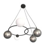 Nowoczesna lampa wisząca Libra 5 - klosze mleczne i dymione - Emibig