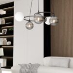 Nowoczesna lampa wisząca Libra 5 nad stolik w salonie - klosze mleczne i dymione