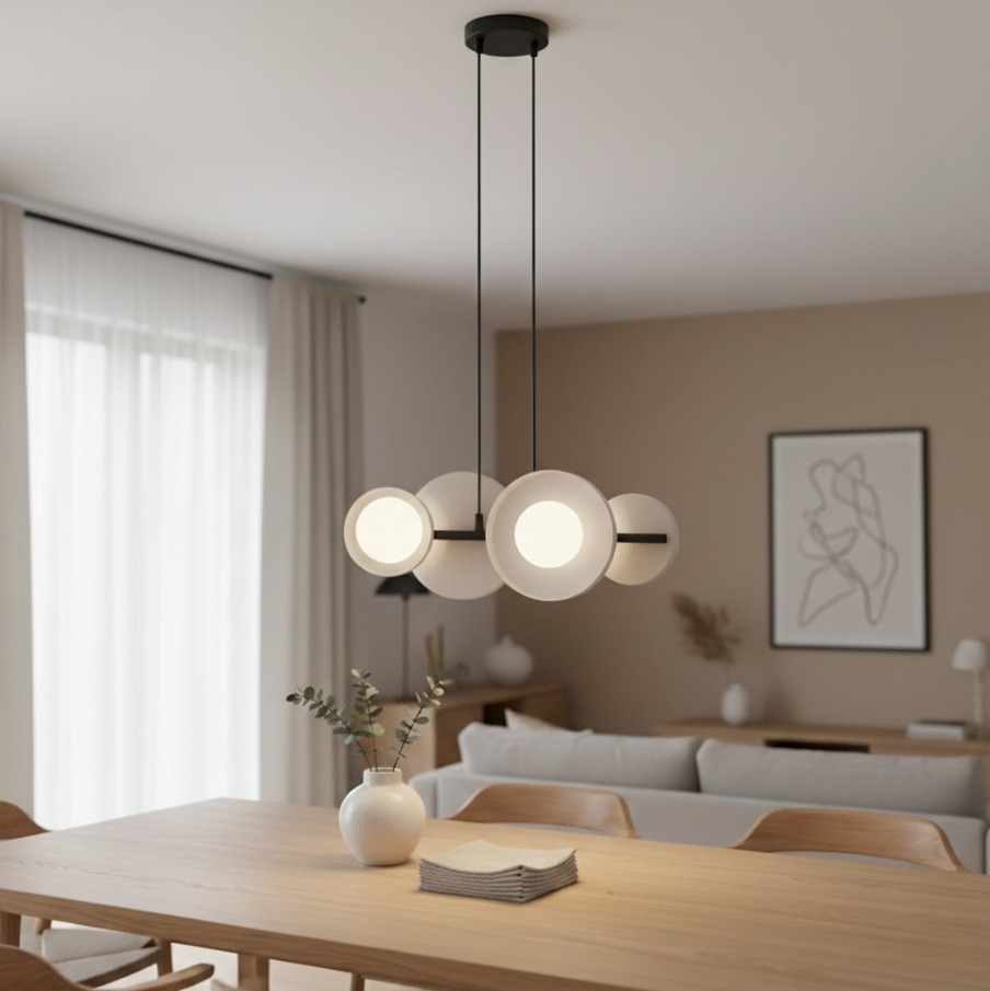 Nowoczesna lampa wisząca Model 4 - szare oprawy na czarnej belce