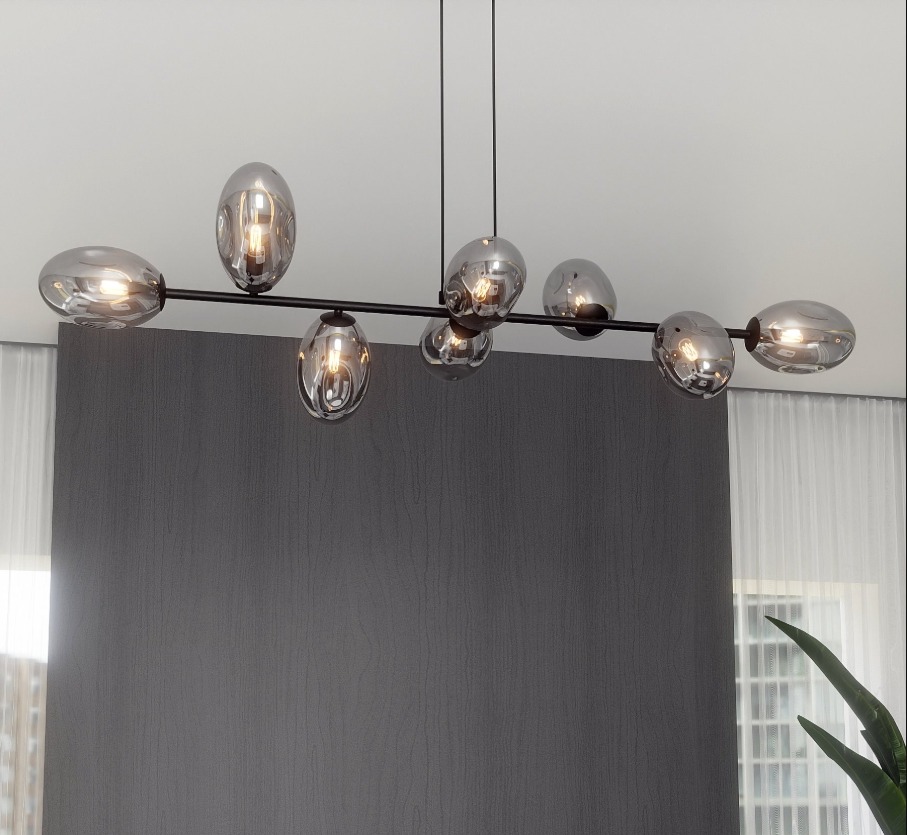 Nowoczesna lampa wisząca Pandora 8 nad stolik kawowy do salonu - czarno-grafitowa