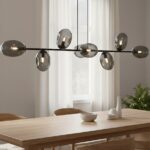 Nowoczesna lampa wisząca Pandora 8 nad prostokatny stół - czarno-grafitowa