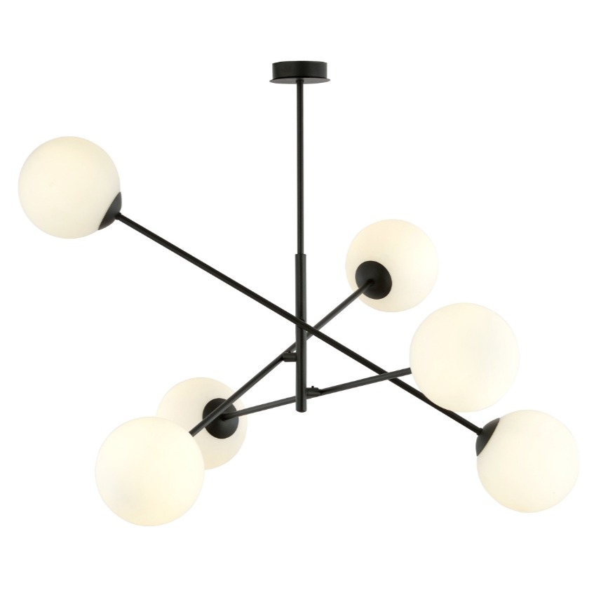 Nowoczesny żyrandol Linear 6 czarny - sześć białych kul