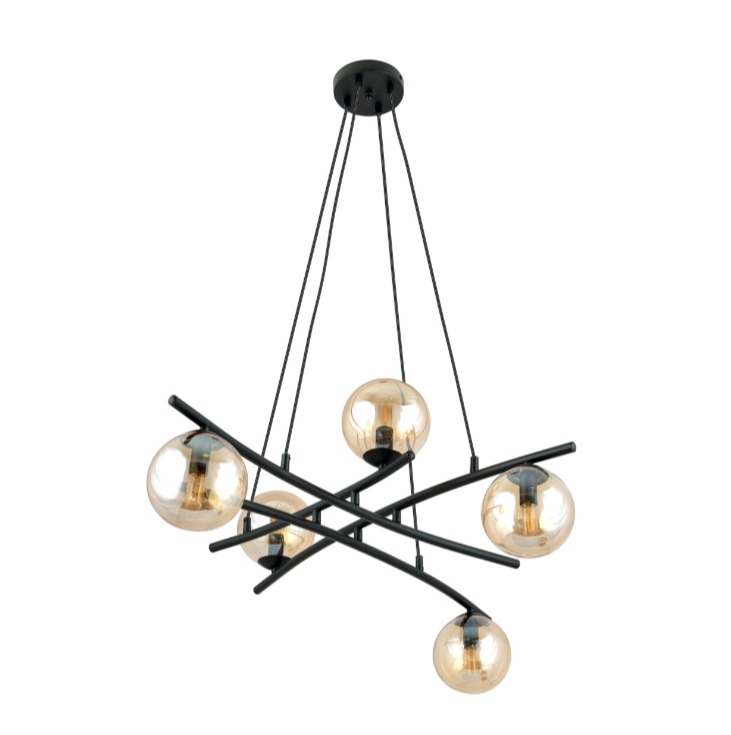 Nowoczesny żyrandol wiszący Essa 5 loft - miodowe klosze kule