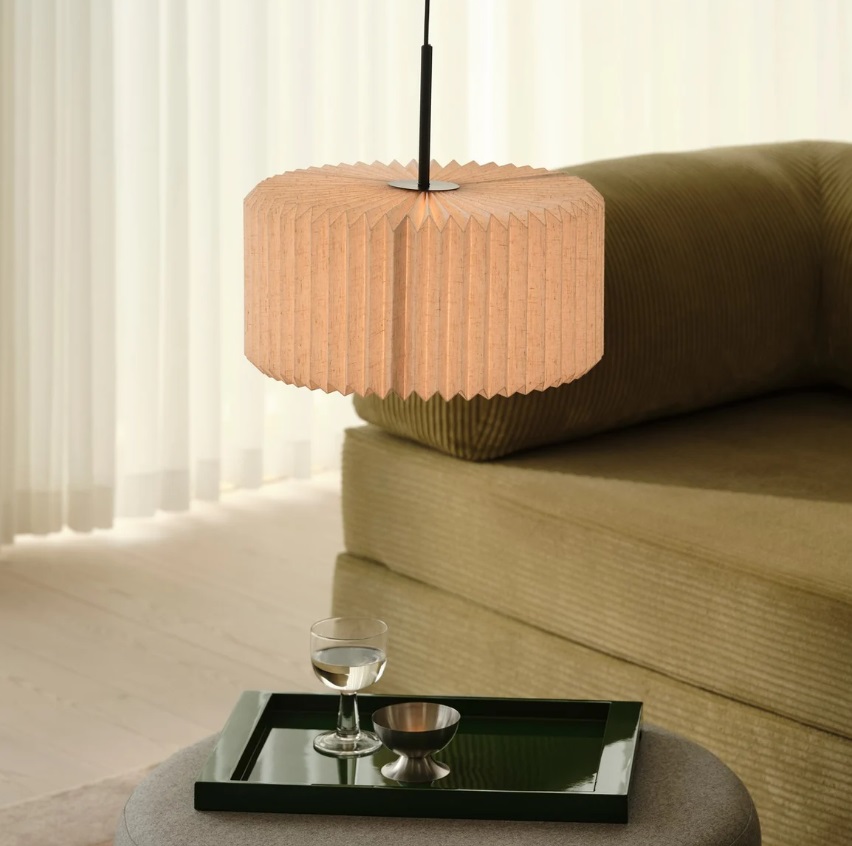 Piękna lampa wisząca Vivienne 40 - materiałowy plisowany abażur boho