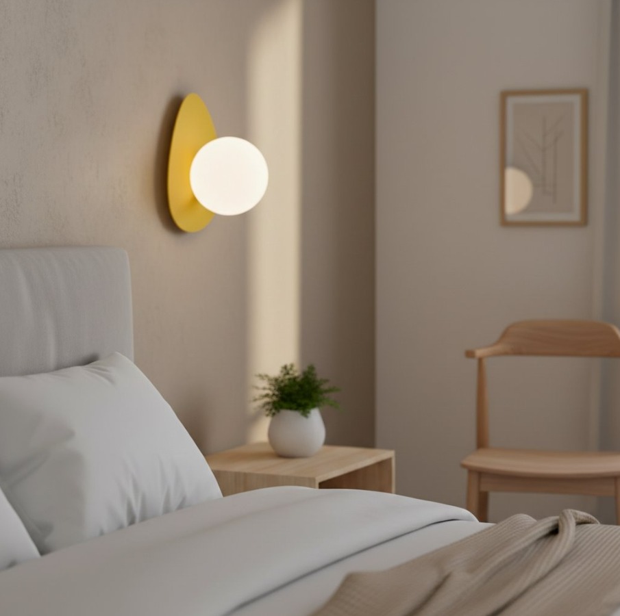 Pomarańczowy kinkiet ścienny Ovo - metalowy z białą kulą