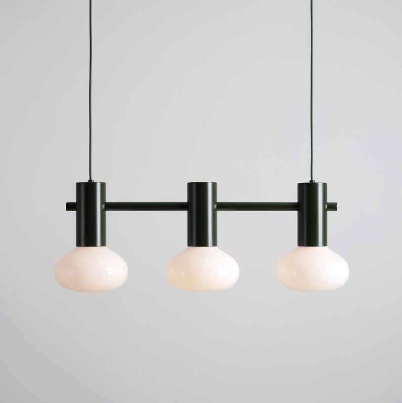 Potrójna zielona lampa wisząca Flo 3 Moss - owalne klosze