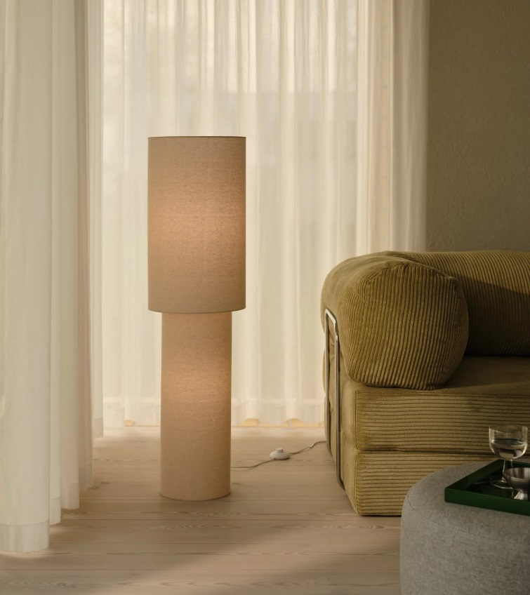 Przytulna beżowa lampa podłogowa do salonu Izara 110 - lniana tkanina
