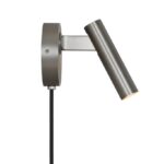 Srebrny kinkiet z kablem do sypialni Makoto - aluminiowy