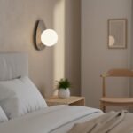 Szary kinkiet nad szafkę nocną Ovo metalowy - szklana mleczna kula