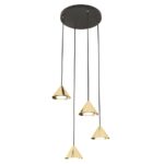 Złota lampa wisząca Elit 4 Premium - cztery metalowe stożki