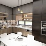 Złota lampa wisząca Elit 4 Premium nad stół w kuchni - cztery metalowe stożki