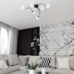 Żyrandol na sześć żarówek do salonu Vibra 6 szklane kule - czarno-biały