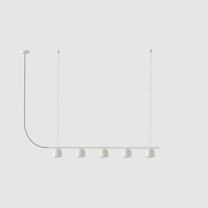 Biała lampa wisząca na listwie Rio 5 - małe klosze
