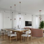 Brązowa lampa wisząca nad stół do salonu Halo - szklana kulka i ryflowany korpus