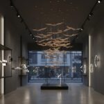 Dekoracyjna lampa wisząca Gufo LED do galerii sztuki - różowe złoto