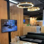 Elegancka lampa wisząca do hotelu Circle 2 okręgi LED 60+60 - mosiądz