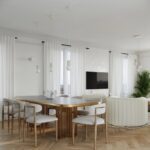 Jasnobeżowa lampa wisząca Halo do salonu nad podłużny stół - szklana kulka - elegancka