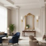 Kinkiet Dama 92 do lustra w eleganckim salonie - złoty z białym abażurem