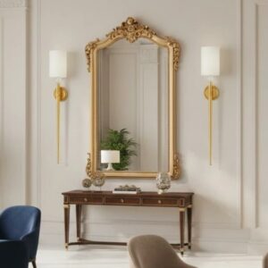 Kinkiet Dama 92 w stylu glamour - złoty z białym abażurem