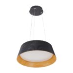 Lampa wisząca Frill 45 LED czarna do jadalni - ryflowany klosz - drewnopodobne wnętrze