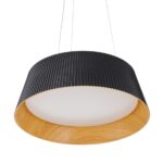 Lampa wisząca Frill 45 LED - ryflowany czarny klosz z wnętrzem w kolorze drewna