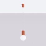 Lampa wisząca Halo w kolorze terakoty do jadalni - ryflowana