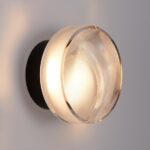 Minimalistyczny kinkiet Carmello do sypialni czarny - prążkowany transparentny klosz