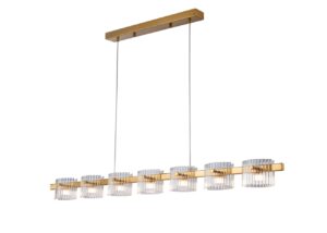 Złota lampa wisząca nad stół Baccio - 7 szklanych kloszy